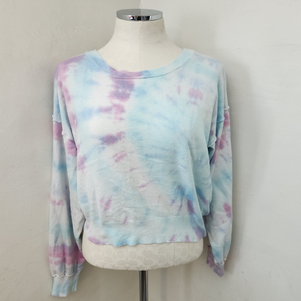 Vintage Havana Tie Dye Surplice Back Sweater Blue Purple Pastel Large